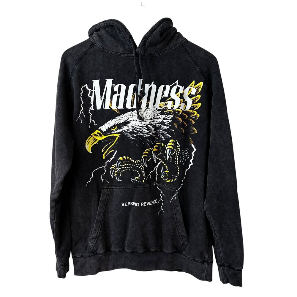 PACSUN Mens Graphic Eagle Madness Pullover Sweatshirt Hoodie Gray Medium Casual
